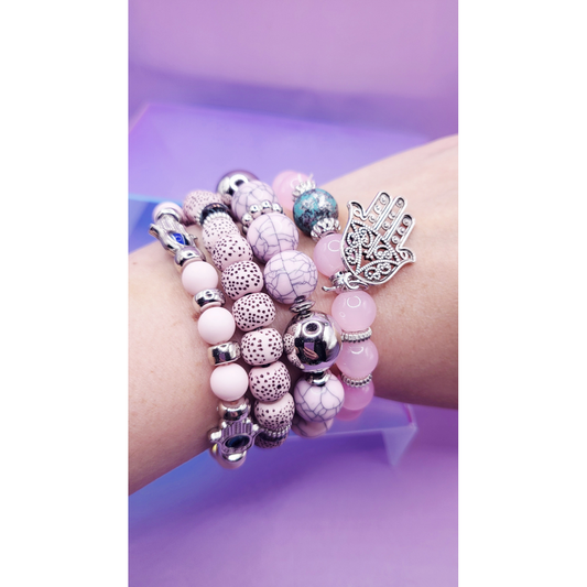 Hamsa Charm  Ceramic Beaded Bracelet Set