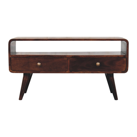 Artisan Furniture Solid Wood Curved California Walnut Media Unit, Brown, 2 Drawers and 1 Shelf