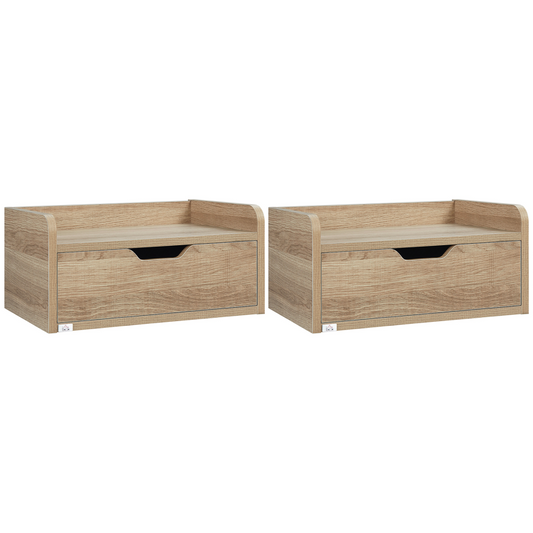 HOMCOM Floating Nightstand Set of 2, Wall Mounted Bedside Table with Drawer