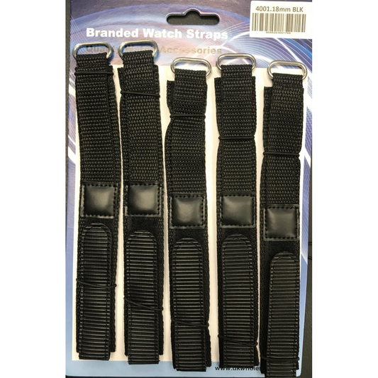 4001GVB 18MM PK5 VELCRO WATCH STRAPS BLACK