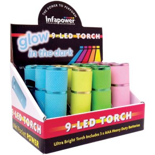 Infapower 9-LED Torch Glow in the dark (Pack of 12)