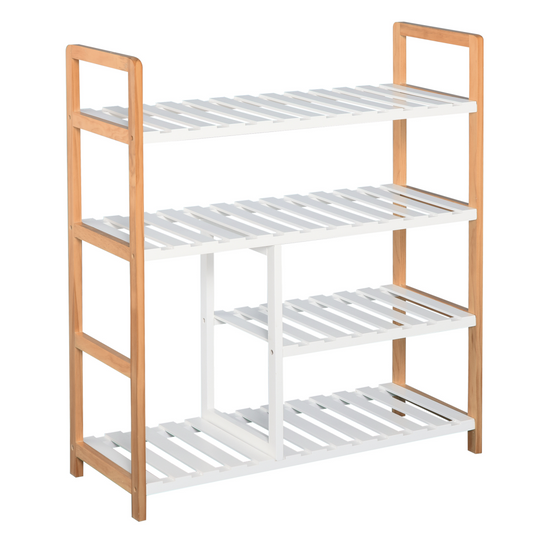 4-Tier Shoe Rack Simple Home Storage  Wood Frame Boot Compartment Home