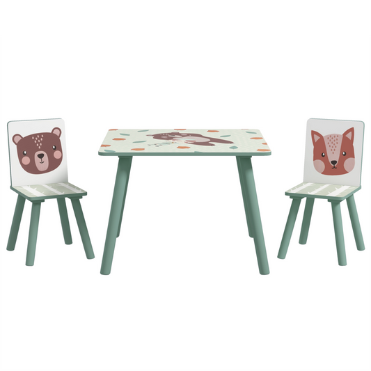 ZONEKIZ Kids Table and Chairs, Children Desk with 2 Chairs, Green