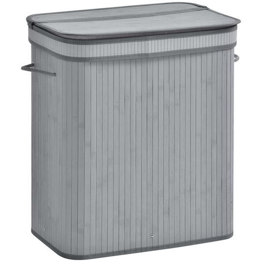 100L Flip Lid Bamboo Laundry Basket Grey