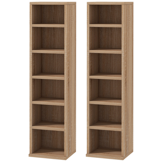 HOMCOM Set of 2 CD Media Display Shelf Unit Tower Rack Adjustable, Natural