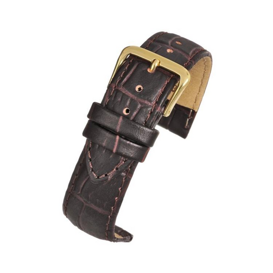 Brown Padded Crocodile Grain Leather Watch Strap 20mm