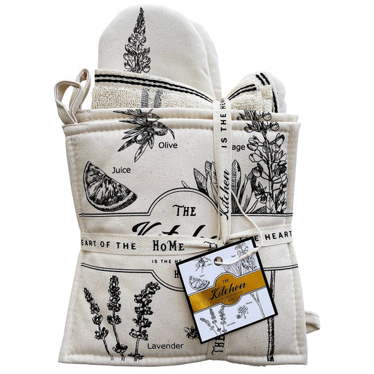 GREVY Cotton Oven Mitt Set - Safe Handling & Vintage Style Kitchen Accessory