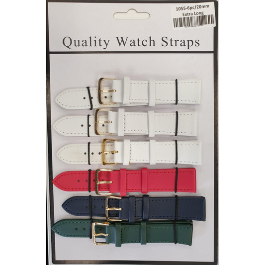 Leather Extra Long Watch Straps Pk6 Assorted colours 1055C.22mm