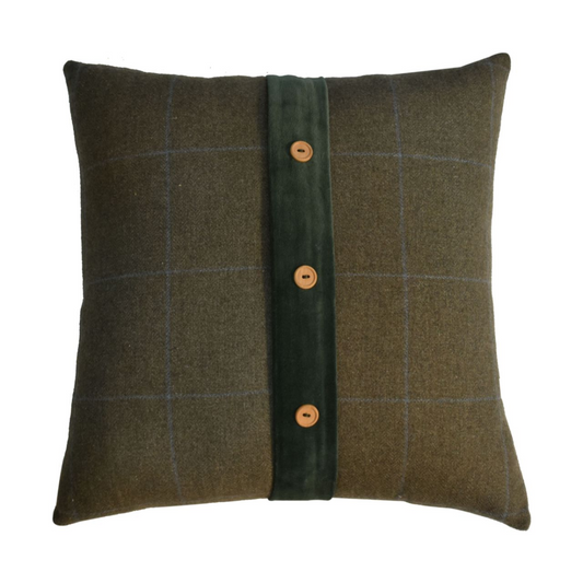 Artisan Furniture Quinn Cushion Set of 2 ? Green Olive Tartan & Green Velvet
