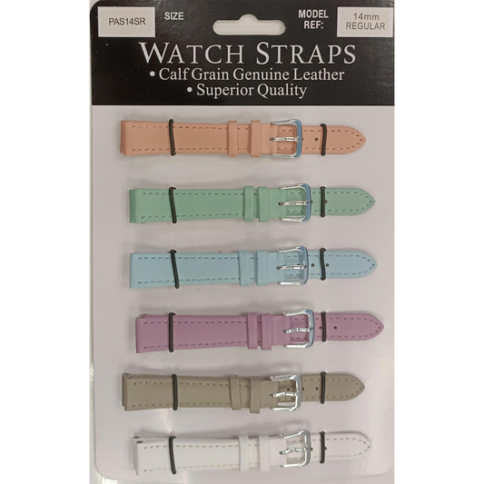 PASSR Sun Mixed Pastille Colour Calf Leather Watch Straps Regular card of 6 - Silver Buckle