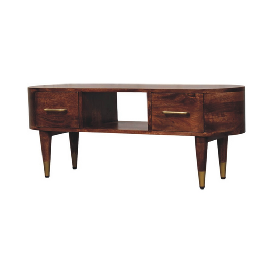 Artisan Furniture Solid Wood Two-Drawer Open-Slot Media Unit, Dark Brown