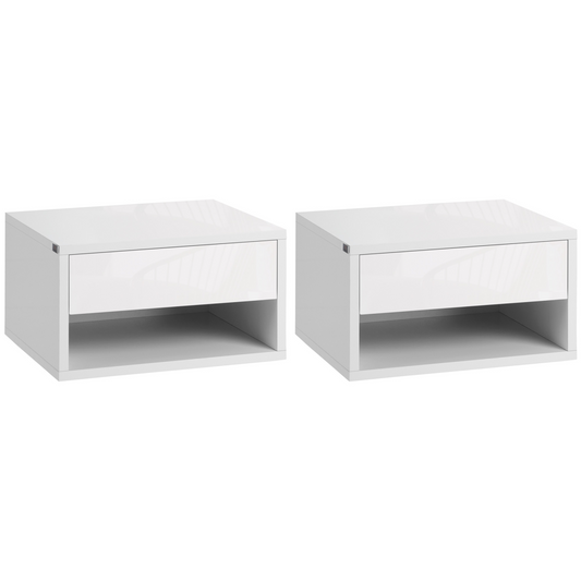 HOMCOM Floating Bedside Table Set of 2 Wall Mounted Nightstand W/ Drawer White