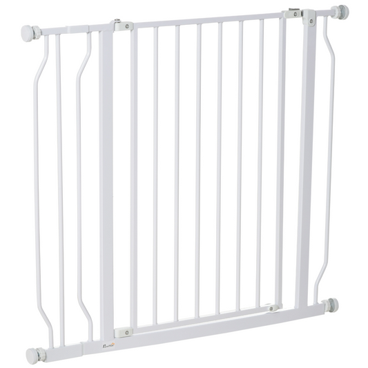 PawHut Dog Gate Wide Stair Gate with Door Pressure Fit, 75-95W cm, White