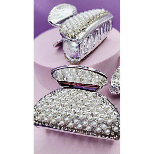 Crystal Pearl Hair Clamps Pack of 12