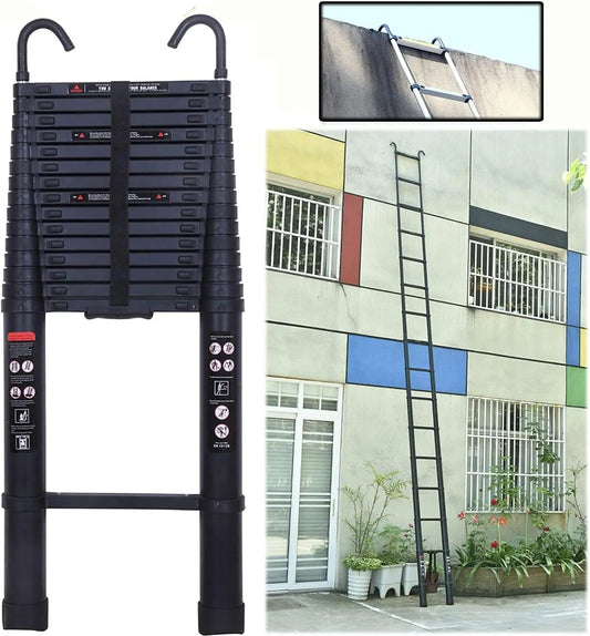DayPlus 3.2-6.2M Telescopic Ladder with Roof Hook Kit Aluminium Portable Multi-Purpose Folding Portable Heavy Duty Extendable