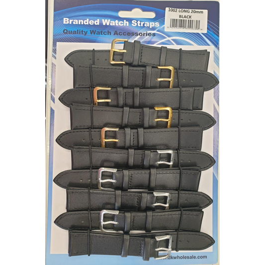 Black Leather Extra Long Watch Straps Pk10 size 18mm 1002BK