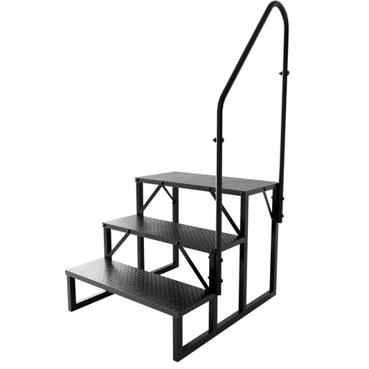 RV Step Stool, 3 Step Ladder, Hot Tub Steps with Handrail, Portable Pool Ladder, 660Lbs Heavy Duty Ladder Shelf Outdoor Mobile Home Stairs for Camper/Porch/SPA Pool/Pet Stairs