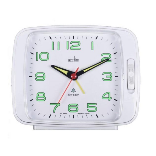 Acctim Ada Luminous tipped hands and numbers with Snooze White Alarm Clock 15702