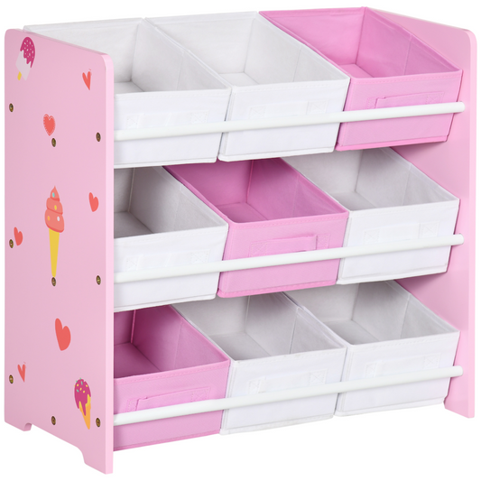 Kids Storage Unit with 9 Removable Storage Baskets for Nursery Playroom, Pink