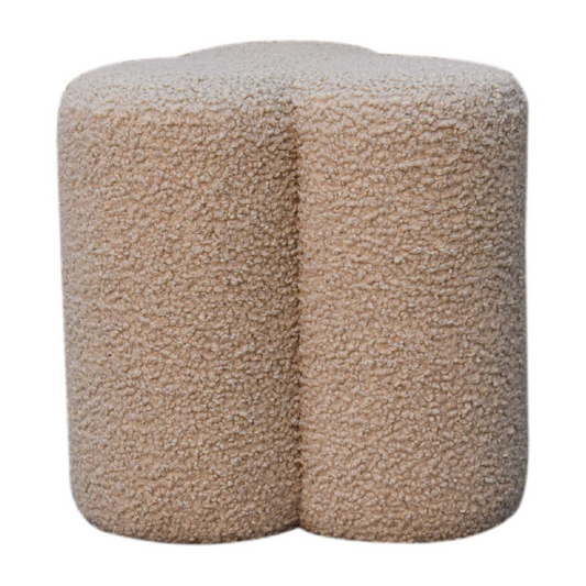 Artisan Furniture Solid Mango Wood Mud Boucle Clover Footstool