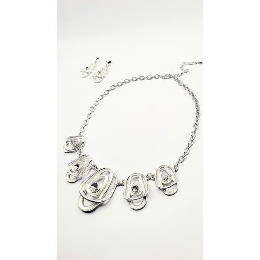 Abstract Layered Crystal Necklace & Earrings Set