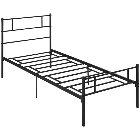 Single Metal Bed Frame  Headboard and Footboard, Underbed Storage Space