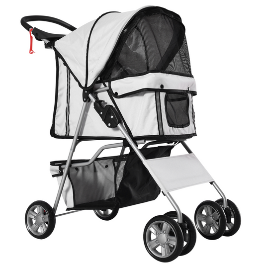 Pet Stroller Cat Dog Basket Zipper Entry Fold Cup Holder Carrier Cart Grey