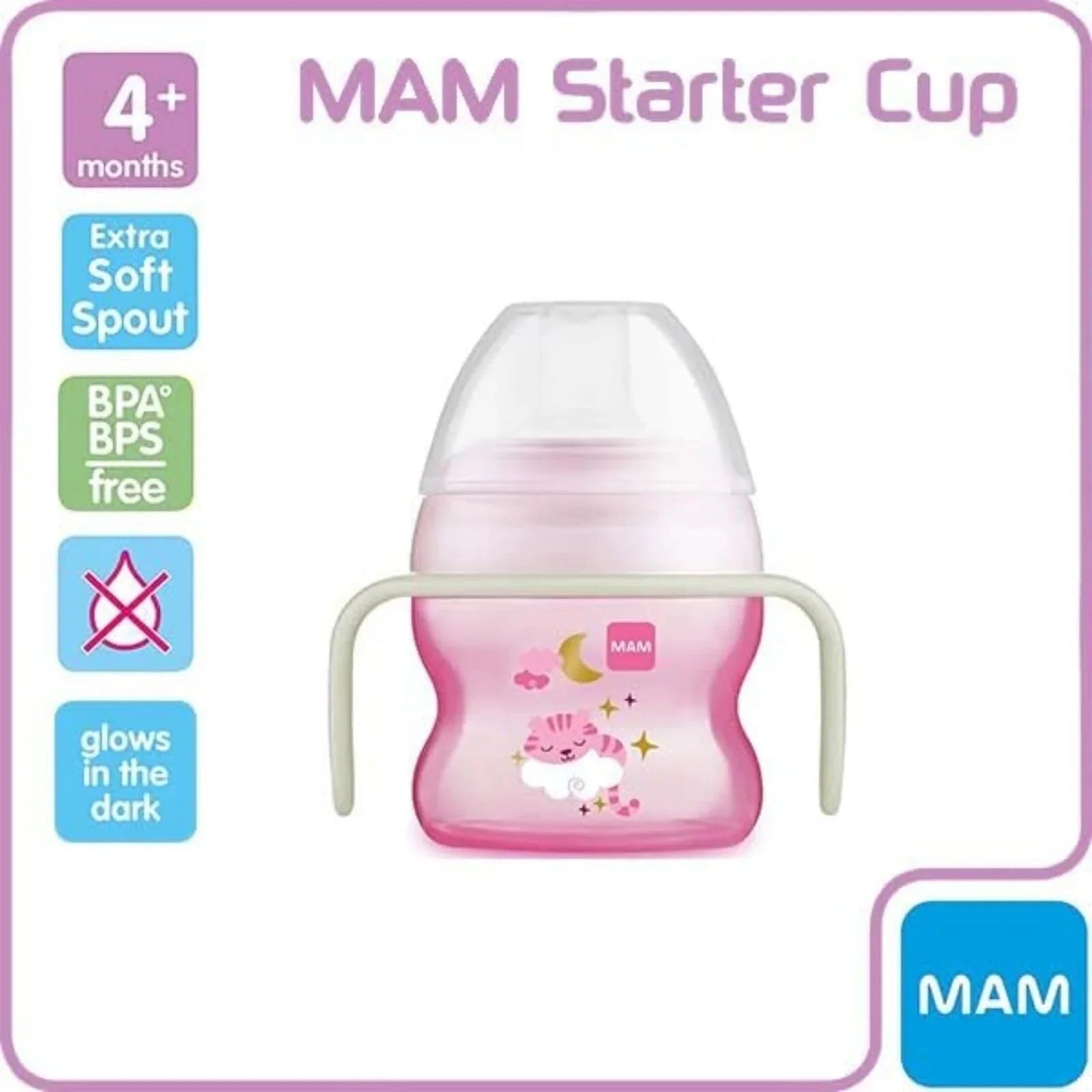 MAM Starter Cup & Glow with Handles 150 ml - Pink | Luxury Home Accessories | Heulog Glow