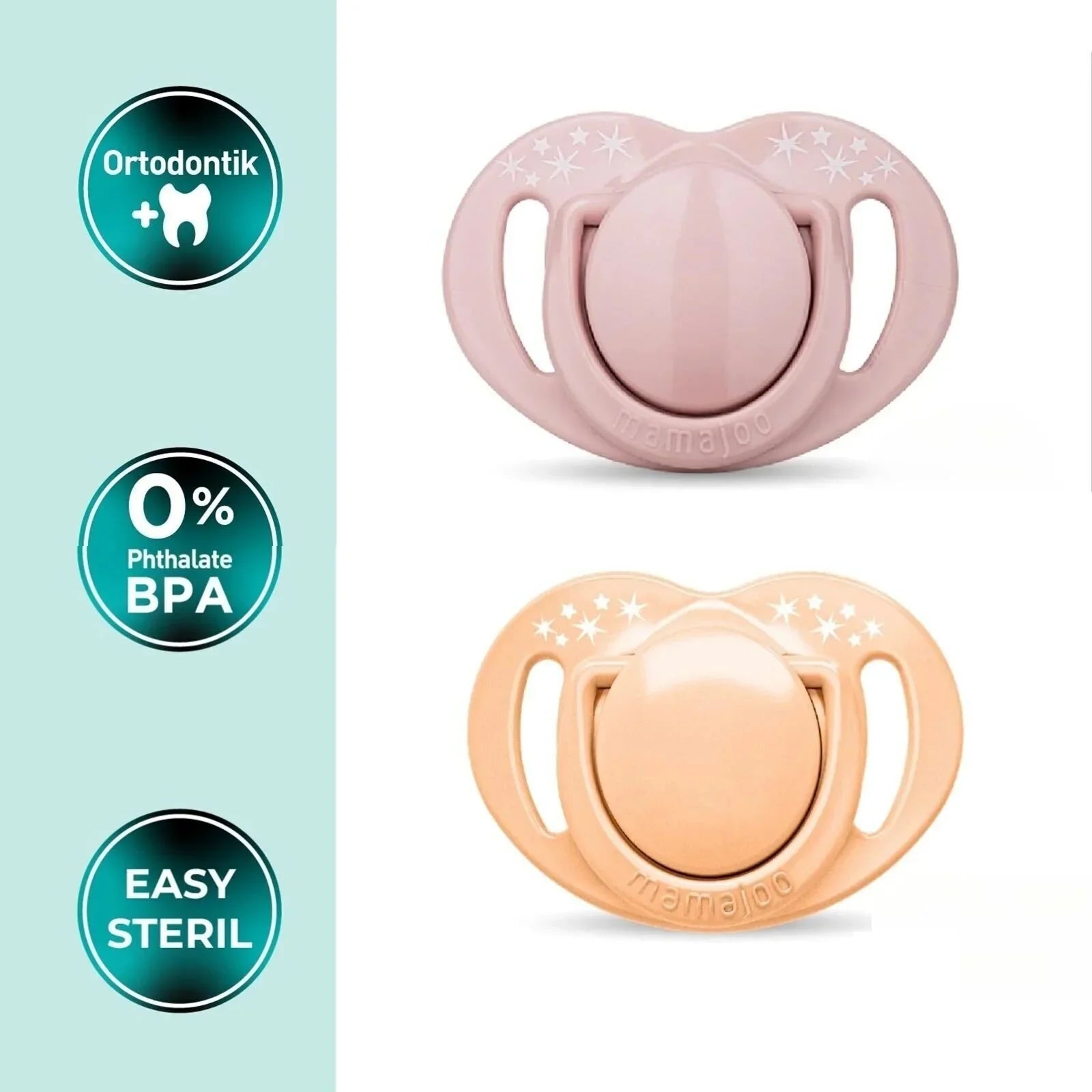 Mamajoo Orthodontic Soothers with Steriliser Box 12+ months Pack of 2 - Powder Pink & Blush | Luxury Home Accessories | Heulog Glow
