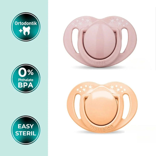 Mamajoo Orthodontic Soothers with Steriliser Box 6+ months Pack of 2 - Powder Pink & Blush | Luxury Home Accessories | Heulog Glow