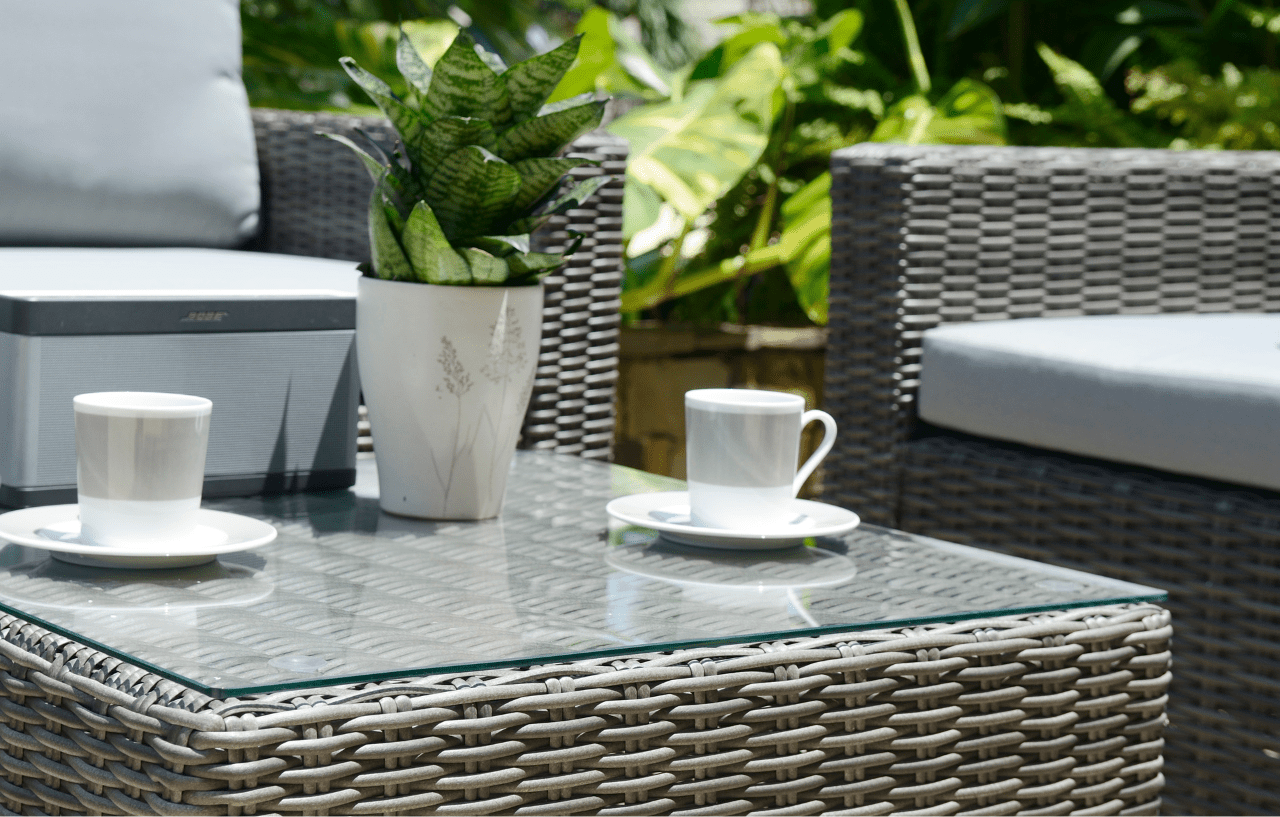 Marbella 5-Seater Garden Lounge Set with Ottoman Chaise | Grey Cushions | Luxury Home Accessories | Heulog Glow