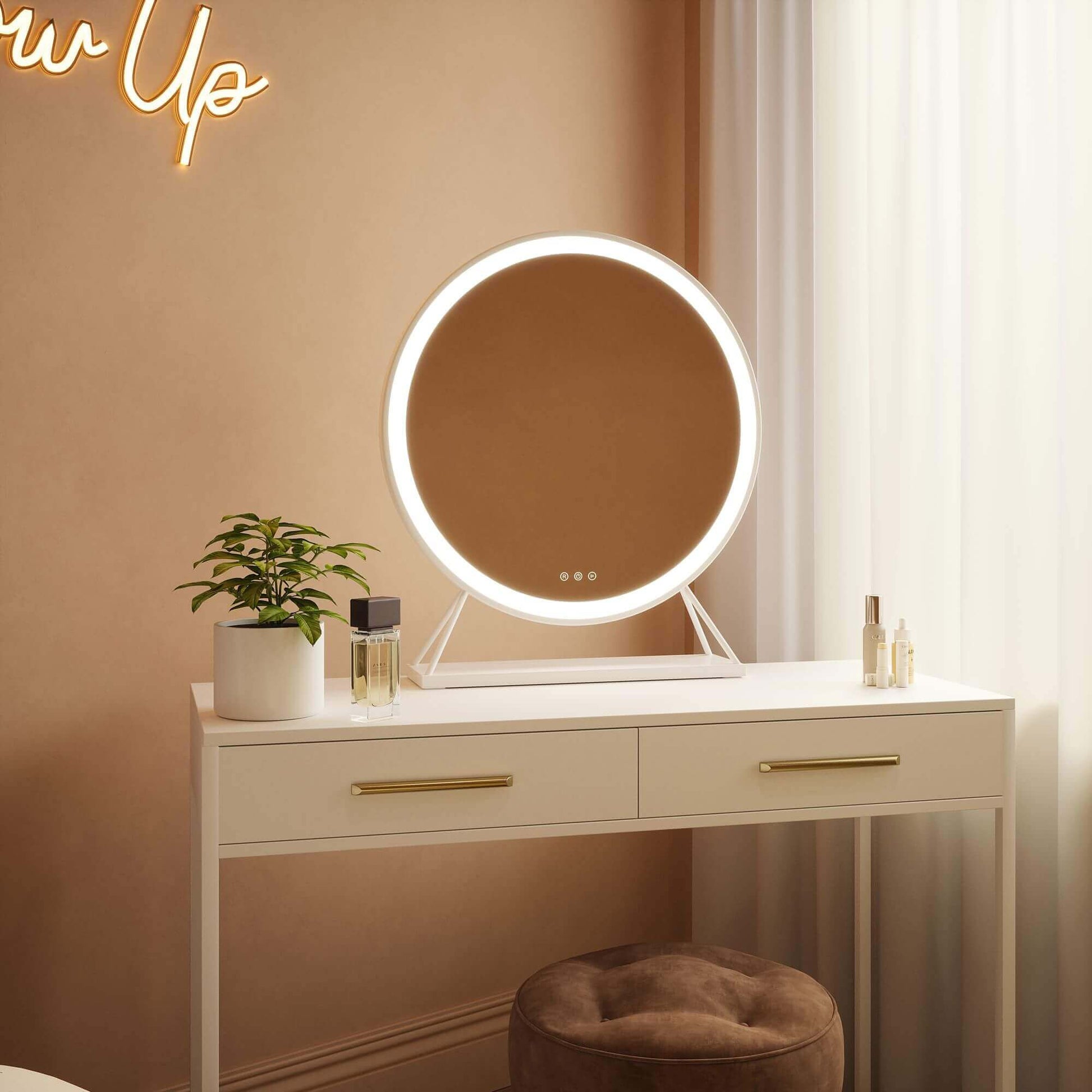 Marilyn Round Hollywood Mirror White 60x67cm | Luxury Home Accessories | Heulog Glow
