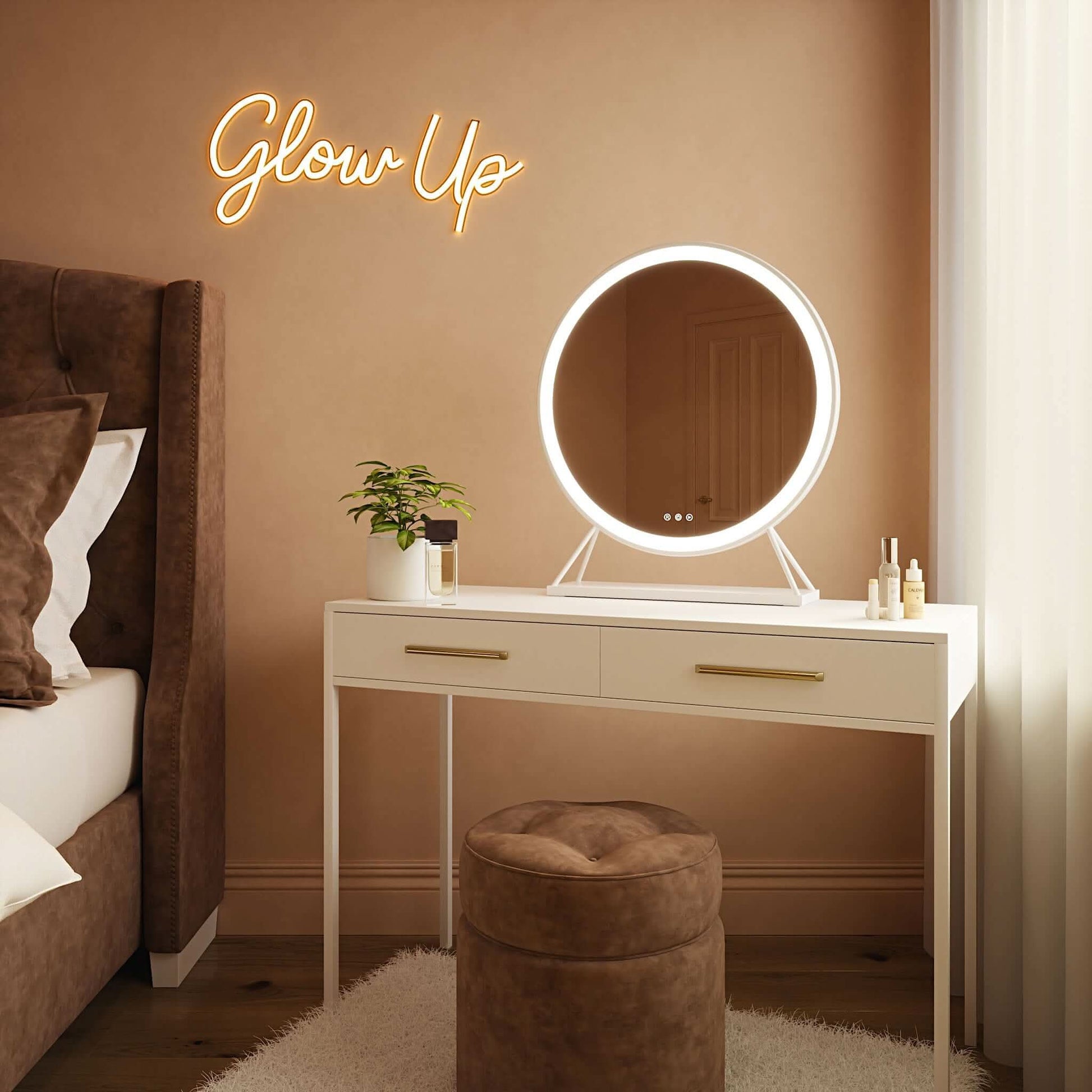 Marilyn Round Hollywood Mirror White 60x67cm | Luxury Home Accessories | Heulog Glow