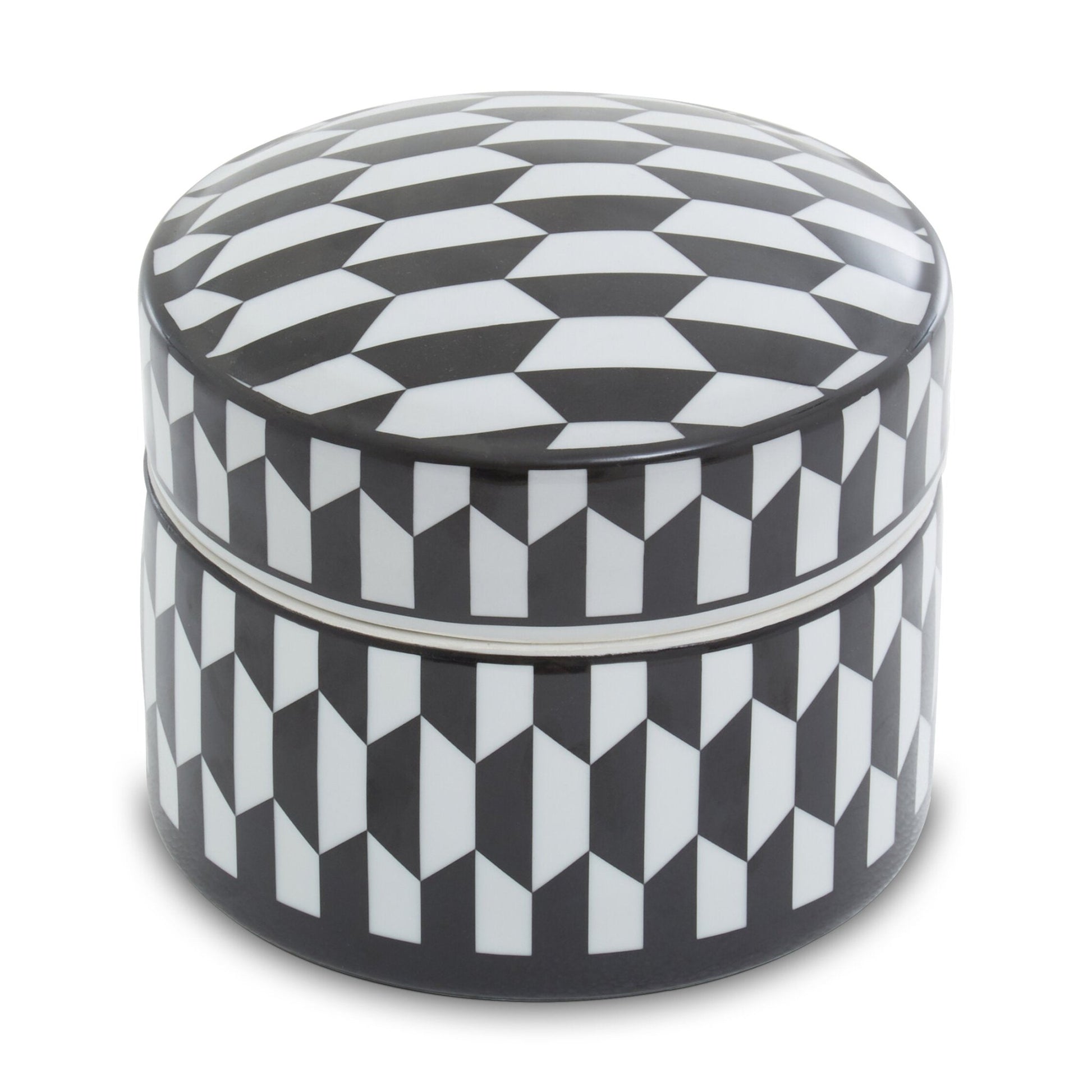 Marlo Large Black and White Geometric Print Ceramic Trinket Box | Luxury Home Accessories | Heulog Glow