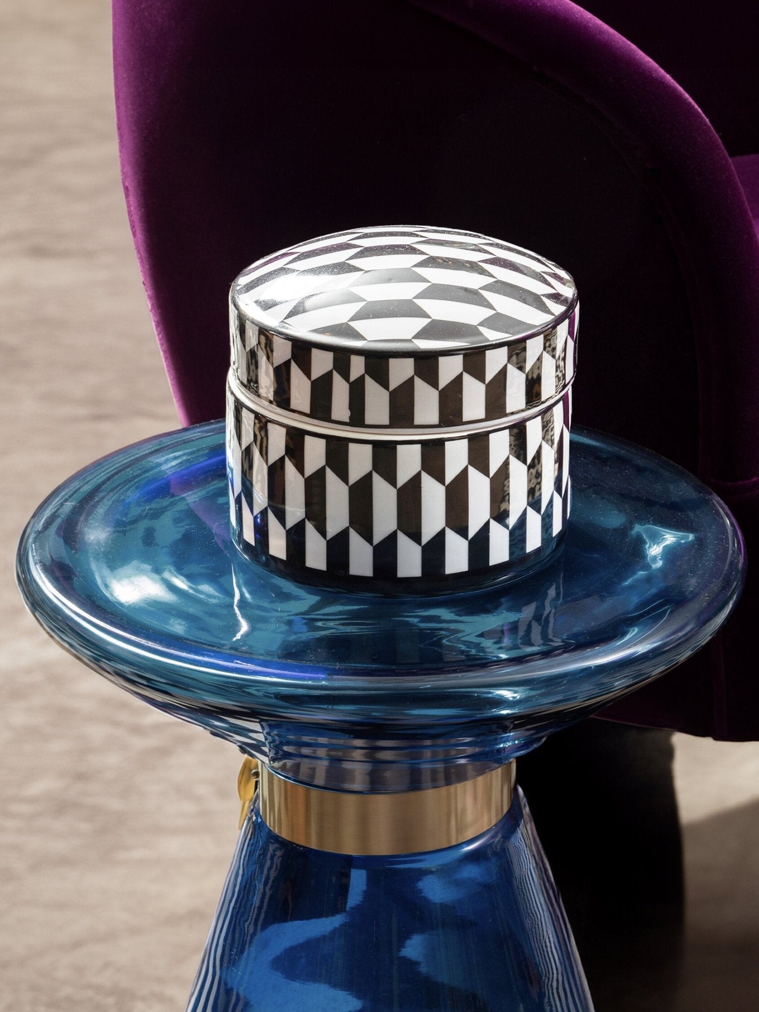 Marlo Large Black and White Geometric Print Ceramic Trinket Box | Luxury Home Accessories | Heulog Glow