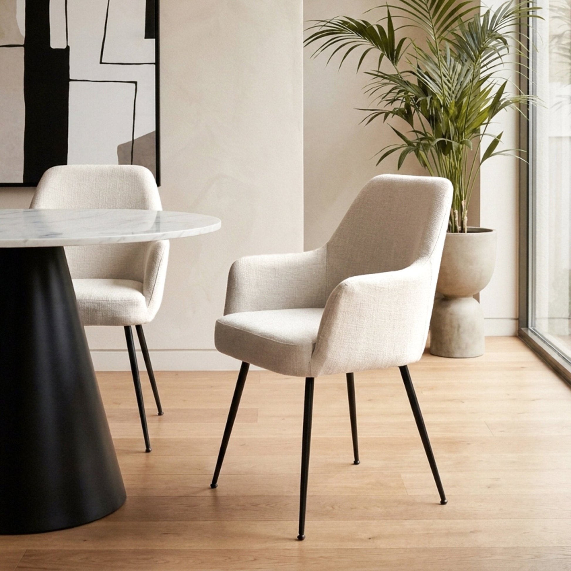 Maxwell Set of 2 Light Beige Textured Fabric Dining Chairs with Arms | Luxury Home Accessories | Heulog Glow