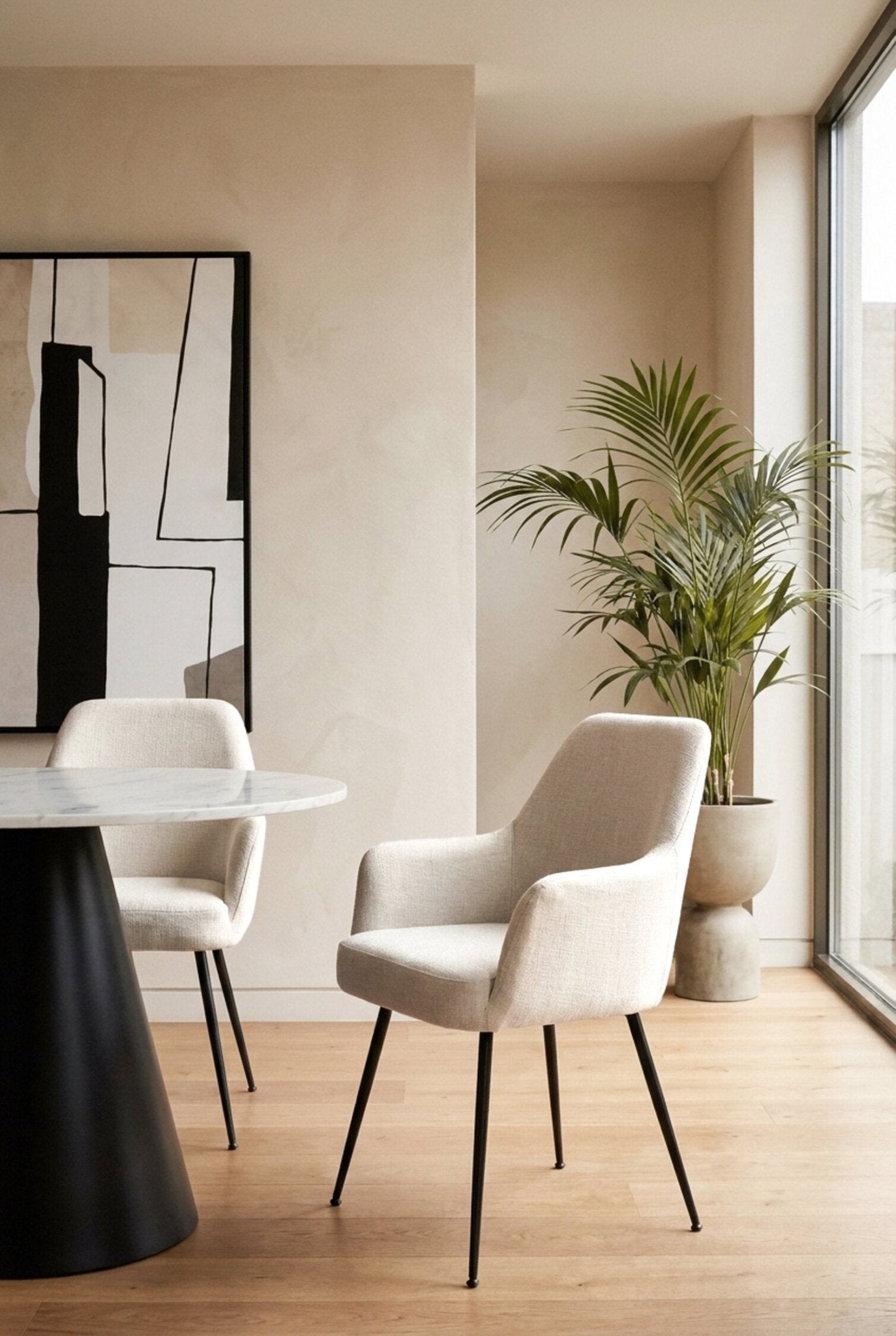 Maxwell Set of 2 Light Beige Textured Fabric Dining Chairs with Arms | Luxury Home Accessories | Heulog Glow