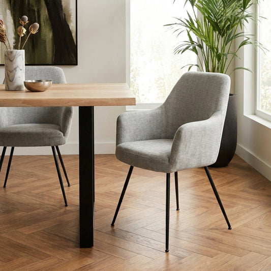 Maxwell Set of 2 Light Grey Textured Fabric Dining Chairs with Arms | Luxury Home Accessories | Heulog Glow