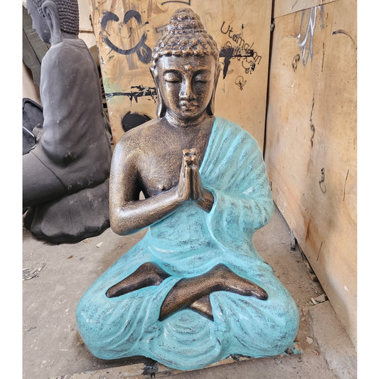 Med Large Turquoise & Gold Praying Buddha Statue - 1.2m Tall | Luxury Home Accessories | Heulog Glow