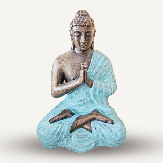 Med Large Turquoise & Gold Praying Buddha Statue - 1.2m Tall | Luxury Home Accessories | Heulog Glow
