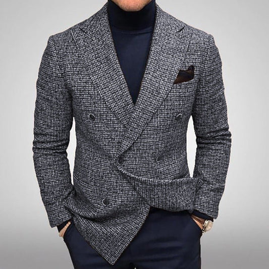 Men's Blazers Slim Fit Plaid Suits Jackets Male Long Sleeve Double-breasted Outerwear Business Casual Coats | Luxury Home Accessories | Heulog Glow