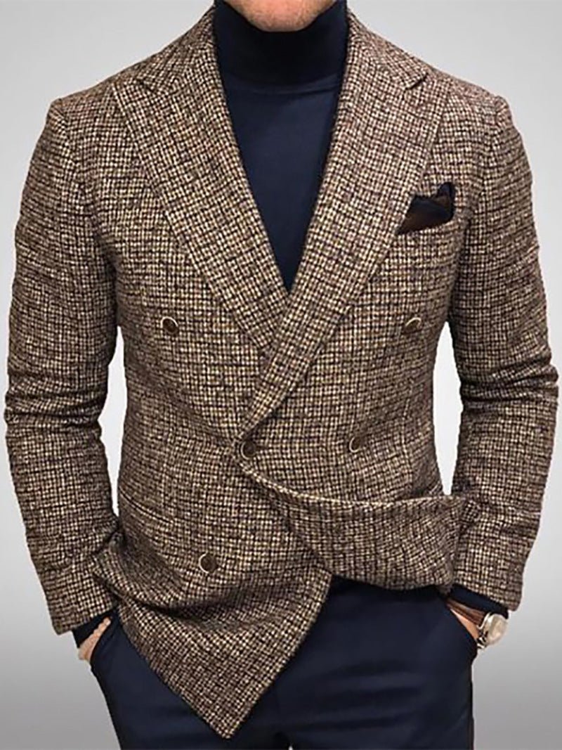 Men's Blazers Slim Fit Plaid Suits Jackets Male Long Sleeve Double-breasted Outerwear Business Casual Coats | Luxury Home Accessories | Heulog Glow