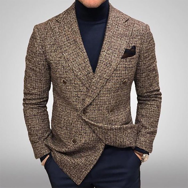 Men's Blazers Slim Fit Plaid Suits Jackets Male Long Sleeve Double-breasted Outerwear Business Casual Coats | Luxury Home Accessories | Heulog Glow
