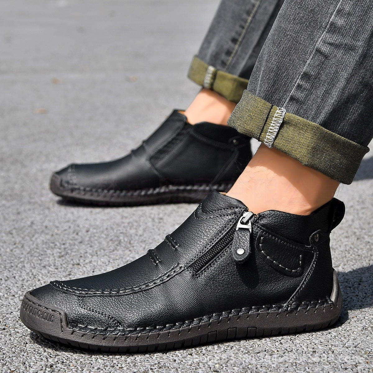 Men's Flats Ankle Boots Fashion Casual Side-zipper Boot Temperament Commuter Shoes | Luxury Home Accessories | Heulog Glow