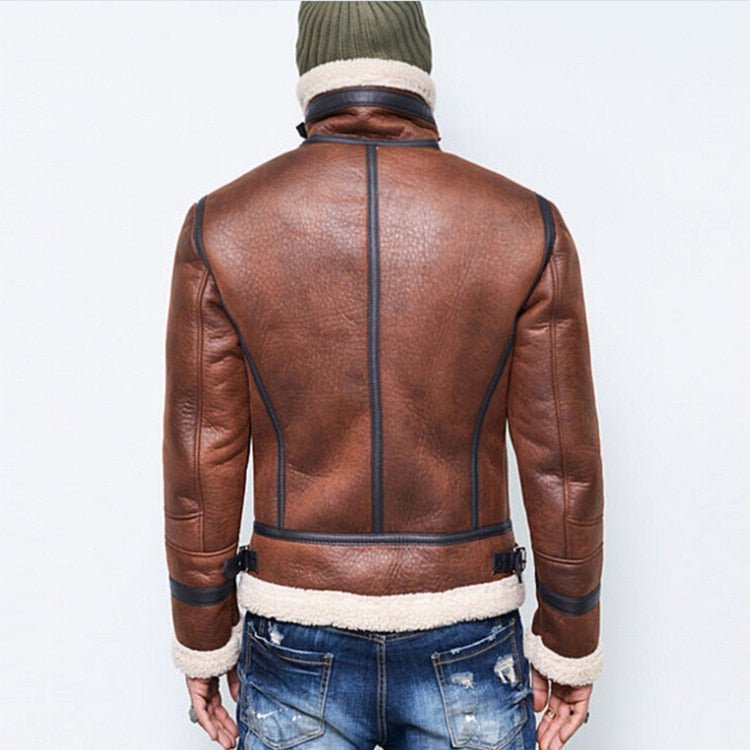Men's Jacket Winter Highneck Warm Fur Liner Lapel Leather Zipper | Luxury Home Accessories | Heulog Glow