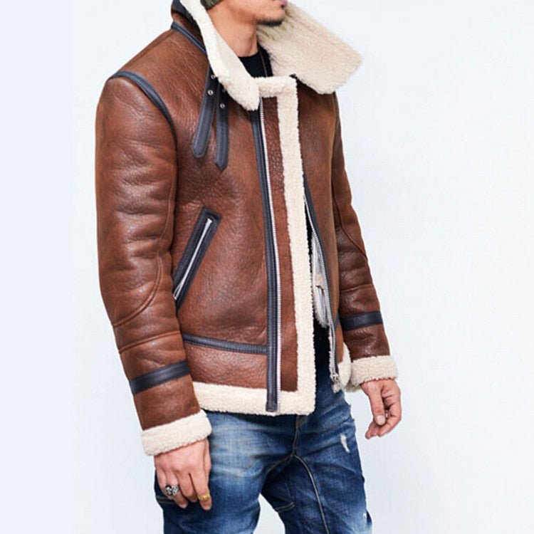 Men's Jacket Winter Highneck Warm Fur Liner Lapel Leather Zipper | Luxury Home Accessories | Heulog Glow
