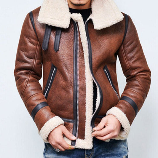 Men's Jacket Winter Highneck Warm Fur Liner Lapel Leather Zipper | Luxury Home Accessories | Heulog Glow