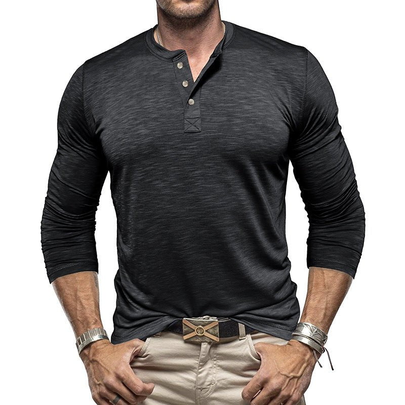 Men's Long-sleeved Henry Collar T-shirt | Luxury Home Accessories | Heulog Glow