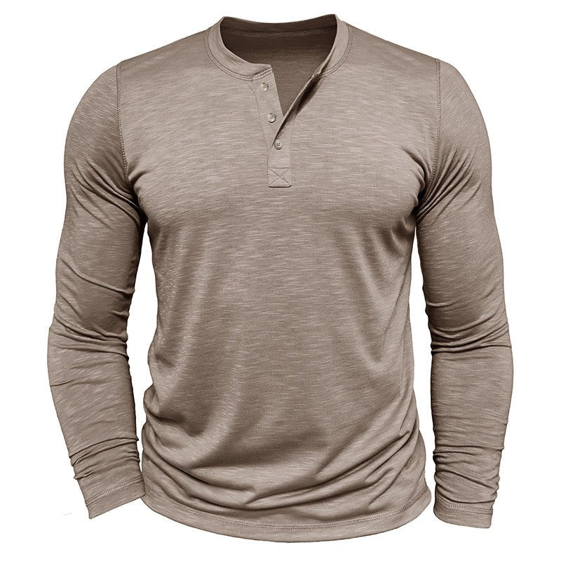 Men's Long-sleeved Henry Collar T-shirt | Luxury Home Accessories | Heulog Glow