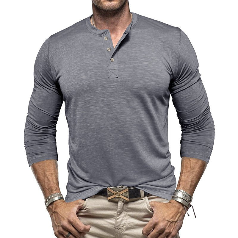 Men's Long-sleeved Henry Collar T-shirt | Luxury Home Accessories | Heulog Glow